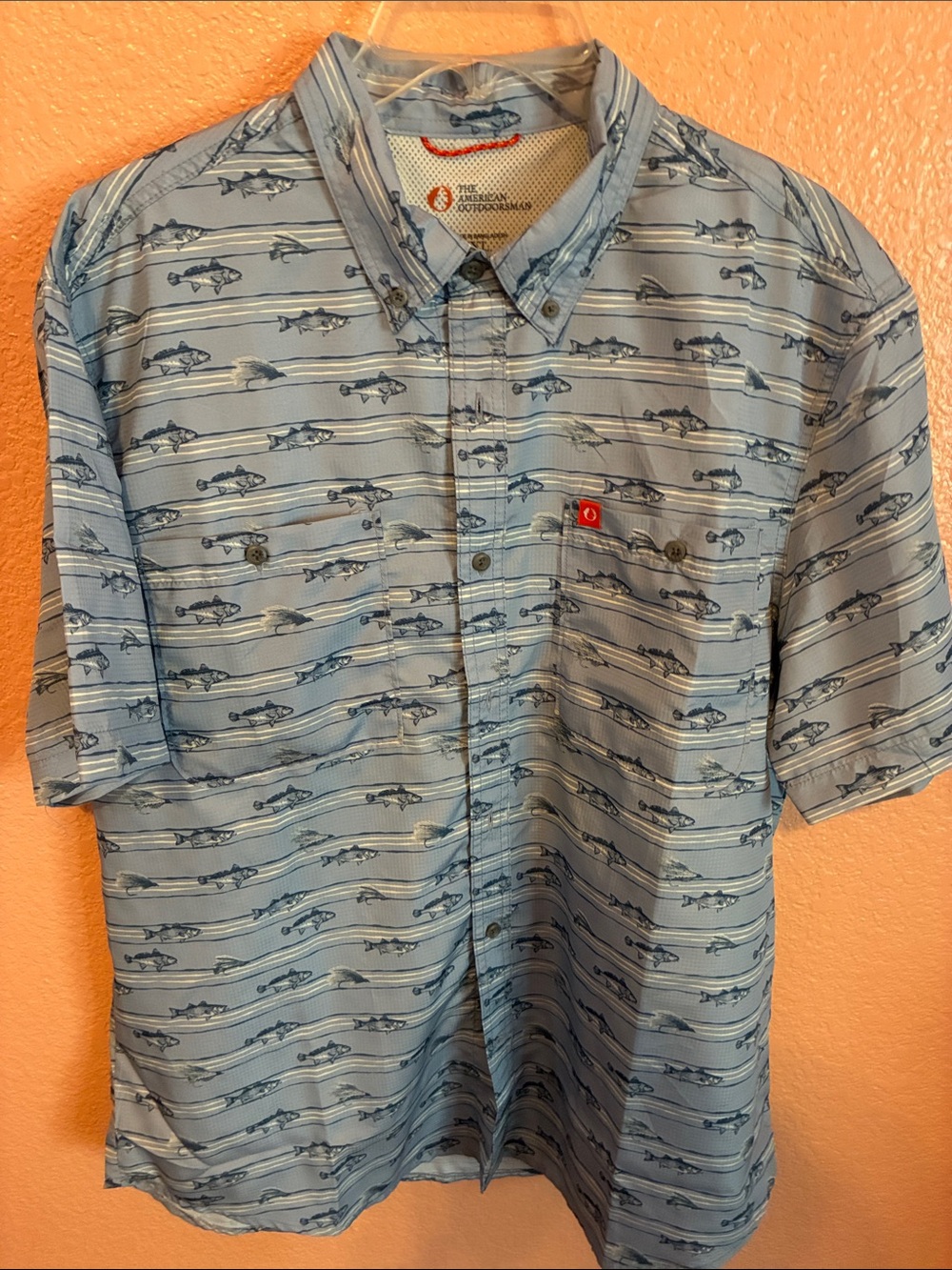 Men's Casual Light Blue Short-Sleeve Button-Down Shirt with Fish Print